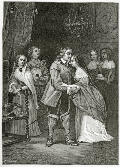 Cromwell og hans døtre, 1800-tallet (bw-gravering) af Ernest Hillemacher