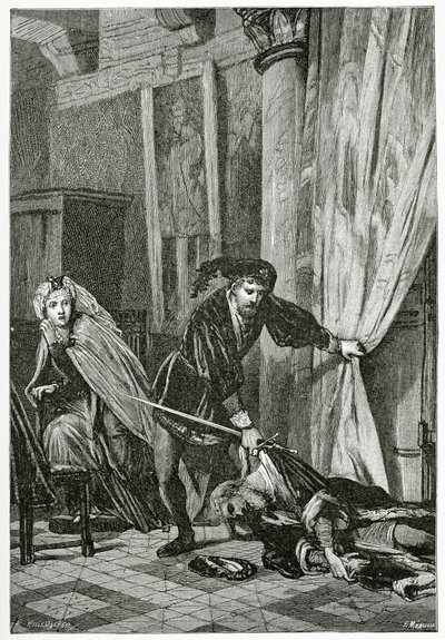 Scene fra Hamlet, 1800-tallet (bw-gravering) af Ernest Hillemacher