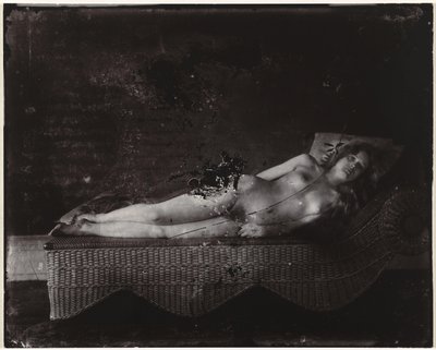 Kvinde nøgen på chaiselong Pige på flettet chaiselong, New Orleans (titel på objekt) af Ernest James Bellocq
