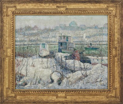 Bådehus, Winter, Harlem River, ca. 1916 af Ernest Lawson