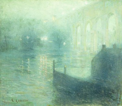 Harlem River om natten af Ernest Lawson