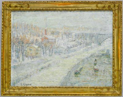 Vinterlandskab: Washington Bridge, ca. 1907-10 (olie på lærred) af Ernest Lawson