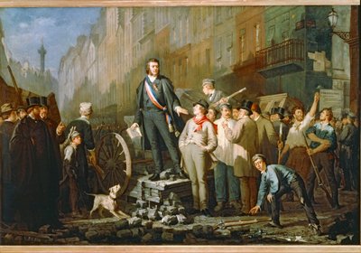 Jean-Baptiste Alphonse Baudin på barrikaderne i Saint-Antoine nær Paris efter statskuppet den 2. december 1851 ... (maleri på lærred) af Ernest Louis Pichio