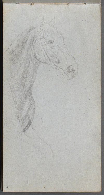 Skitsebog, side 07: Studie af en hest. af Jean Louis Ernest Meissonier