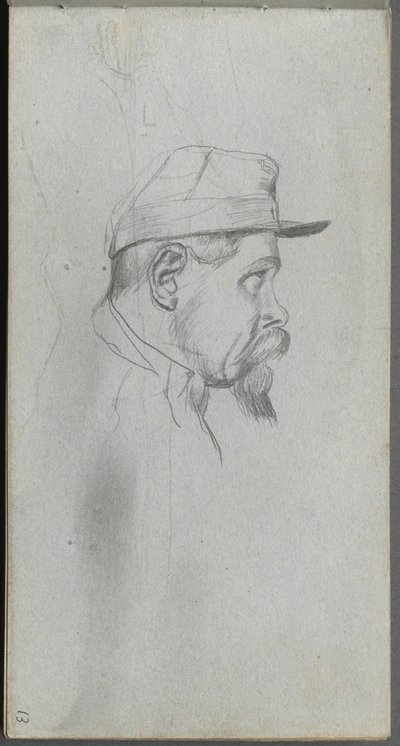 Skitsebog, side 13: Buste af en mand i profil af Ernest Meissonier