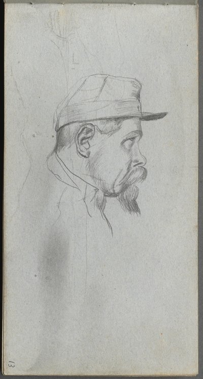 Skitsebog, side 13: Buste af en mand i profil. af Jean Louis Ernest Meissonier