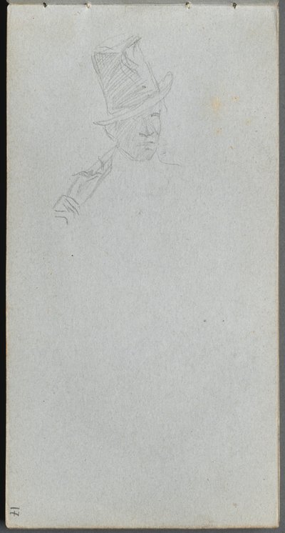 Skitsebog, side 17: Buste af en mand med høj hat. af Jean Louis Ernest Meissonier