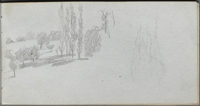 Skitsebog, side 18: Studie af en hest og landskabsstudie af Ernest Meissonier