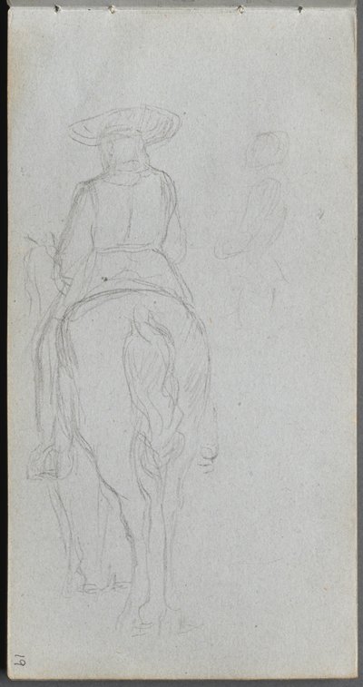 Skitsebog, side 19: Studie af en skikkelse på hesteryg set bagfra. af Jean Louis Ernest Meissonier