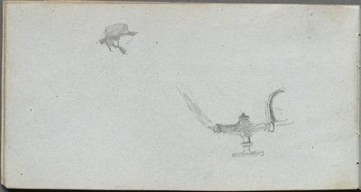 Skitsebog, side 26: Studie af et hoved og en lampe. af Jean Louis Ernest Meissonier