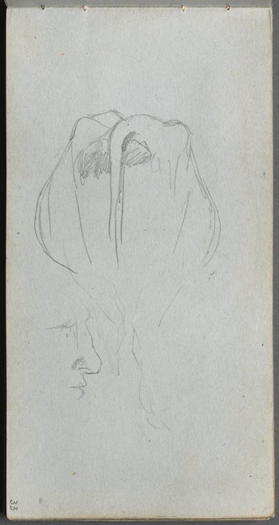 Skitsebog, side 33: Studie af en ko bagfra og profilstudie. af Jean Louis Ernest Meissonier