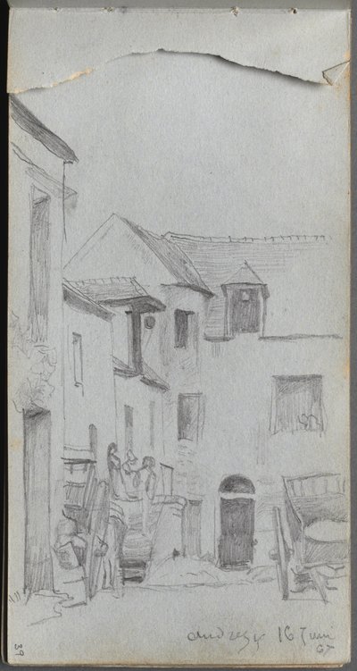 Skitsebog, side 39: Gadebillede af Ernest Meissonier