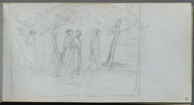 Skitsebog, side 41: Figurer i et landskab af Ernest Meissonier