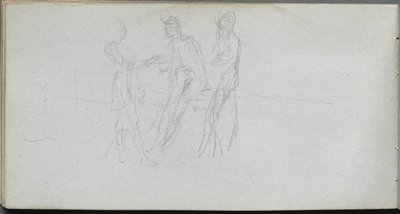 Skitsebog, side 42: Tre figurer af Ernest Meissonier