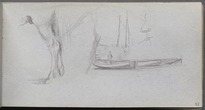 Skitsebog, side 43: Studier: Hesteben, figur i en båd og profil. af Jean Louis Ernest Meissonier