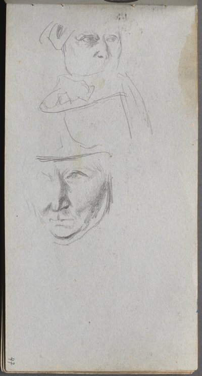 Skitsebog, side 47: Studier af tre ansigter af Ernest Meissonier