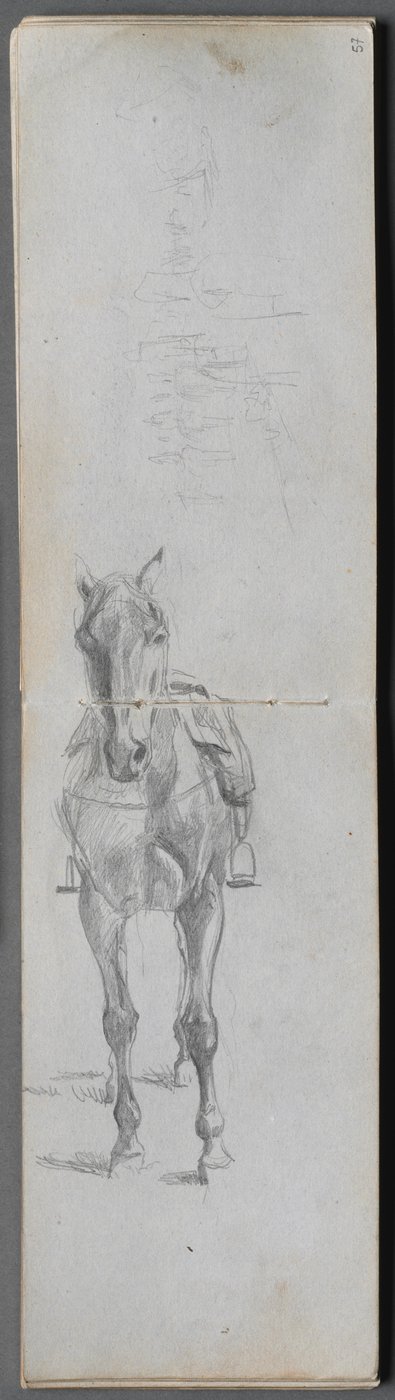 Skitsebog, side 56 & 57: Studie af en hest. af Jean Louis Ernest Meissonier
