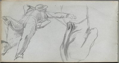 Skitsebog, side 58: Liggende figur og figur bagfra. af Jean Louis Ernest Meissonier
