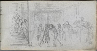 Skitsebog, side 62: Figurstudie, Trappe, Hest. af Jean Louis Ernest Meissonier