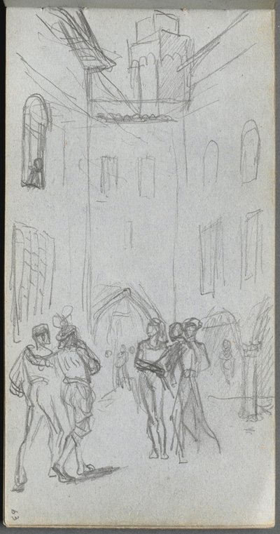 Skitsebog, side 63: Figurer i en gårdhave. af Jean Louis Ernest Meissonier