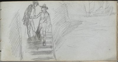 Skitsebog, side 64: Figurer på en trappe af Ernest Meissonier