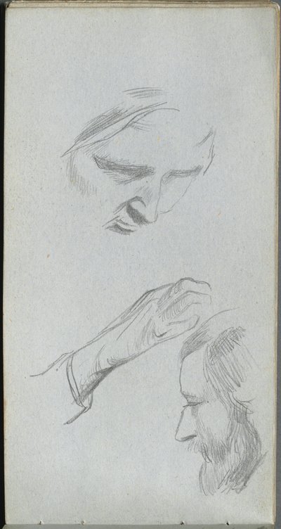 Skitsebog, side 70: Studie af to ansigter og en hånd. af Jean Louis Ernest Meissonier