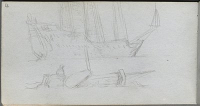 Skitsebog, side 85: Studie af et skib og bøje af Ernest Meissonier