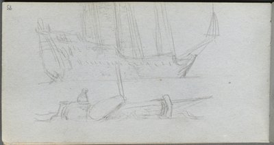 Skitsebog, side 85: Studie af et skib og bøje. af Jean Louis Ernest Meissonier
