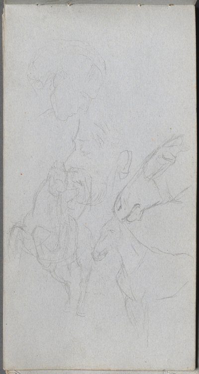 Skitsebog, side 90: Studie af heste, profiler af Ernest Meissonier