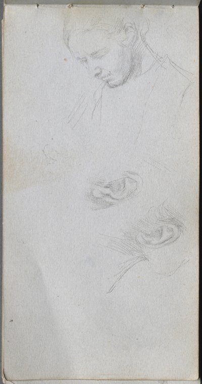 Skitsebog, side 96: Studie af et ansigt, ører. af Jean Louis Ernest Meissonier