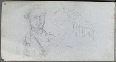 Skitsebog, side 99: Studie af figur, bygning af Ernest Meissonier