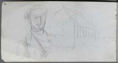 Skitsebog, side 99: Studie af figur, bygning. af Jean Louis Ernest Meissonier