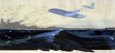 Louis Bleriot: Første luftoverfart af Den Engelske Kanal, ca. 1920 (illustration) af Ernest Montaut