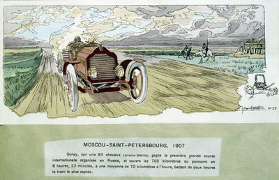 Motorløb: Moskva - Skt. Petersborg, ca. 1900 - tegning af Ernest Montaut (1878-1909). af Ernest Montaut
