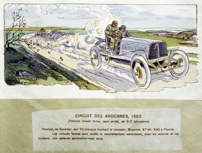 Racing: Ardennerne-kredsløbet i 1903, tegning af Ernest Montaut (1878-1909). af Ernest Montaut