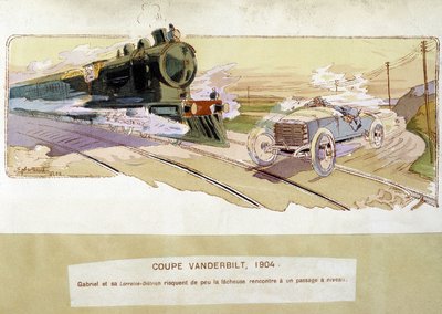 Racing: Vanderbilt Cup i 1904 - tegning af Ernest Montaut (1878-1909). af Ernest Montaut