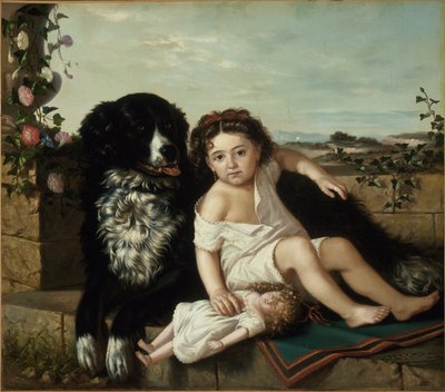 Portræt af en pige med en hund, 1879 af Ernest Narjot