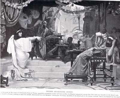 Ester fordømmer Haman, illustration fra 