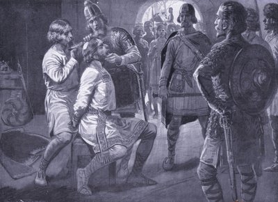 Ceolwulf, konge af Northumbria, bliver tvangsklippet AD731 af Ernest Prater