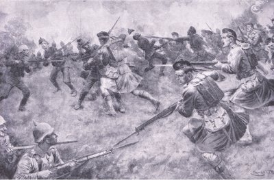 Galant anklage for London Scottish, fra History of the Great War Vol 3 udgivet af Waverley Book Co Limited, ca. 1920 af Ernest Prater