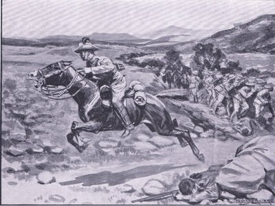 Tilfangetagelsen af livvagten: Løjtn Batemans dristige raid, illustration fra After Pretoria: The Guerilla War, 1902 af Ernest Prater