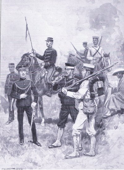Typer af japanske soldater, illustration fra Cassells History of the Russo-Japanese War Vol 1, c.1900 af Ernest Prater