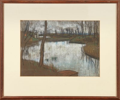 Lillebroen og vestgraven (pastel på brunt papir) af Ernest Procter