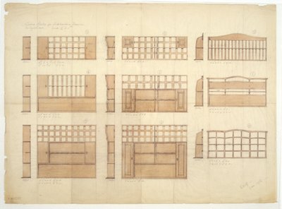Designs til Kina stativer, skænke og kommoder i engelsk eg, 1906 (blyant og wc på papir) af Ernest William Gimson