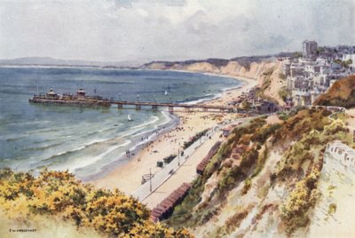 Bournemouth Pier og Sands fra Eastcliff (farve litho) af Ernest William Haslehust