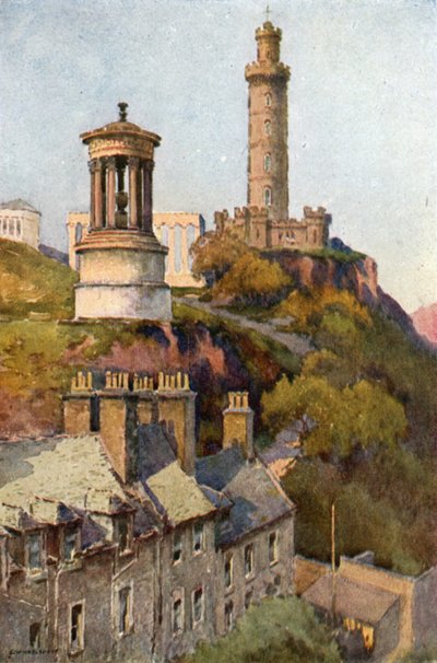 Calton Hill (farve litho) af Ernest William Haslehust