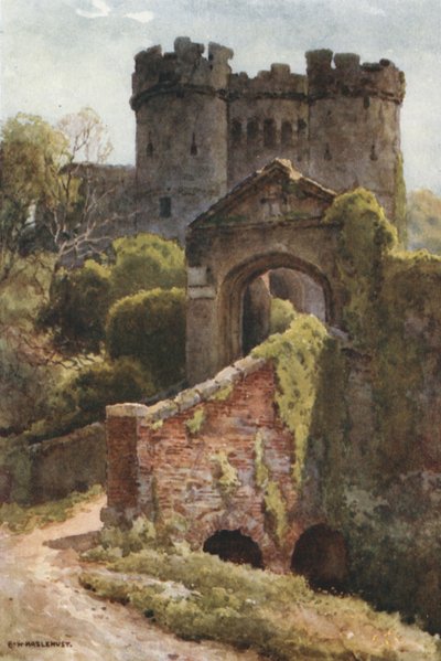 Carisbrooke Castle (farve litho) af Ernest William Haslehust