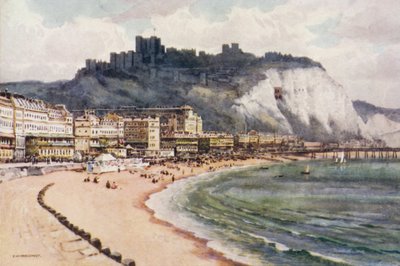 Dover Castle and Marine Parade (farve litho) af Ernest William Haslehust
