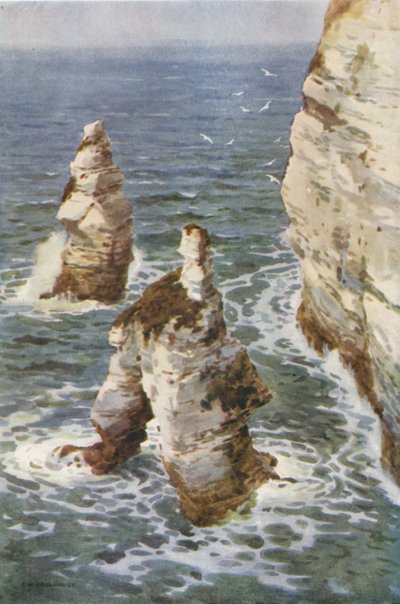 Flamborough: King and Queen Rocks (farve litho) af Ernest William Haslehust