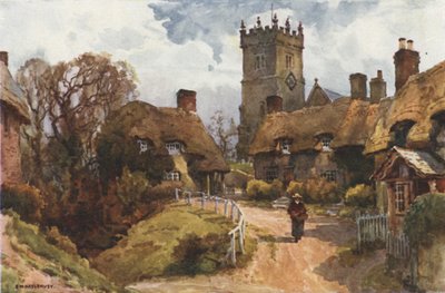 Godshill (farve litho) af Ernest William Haslehust